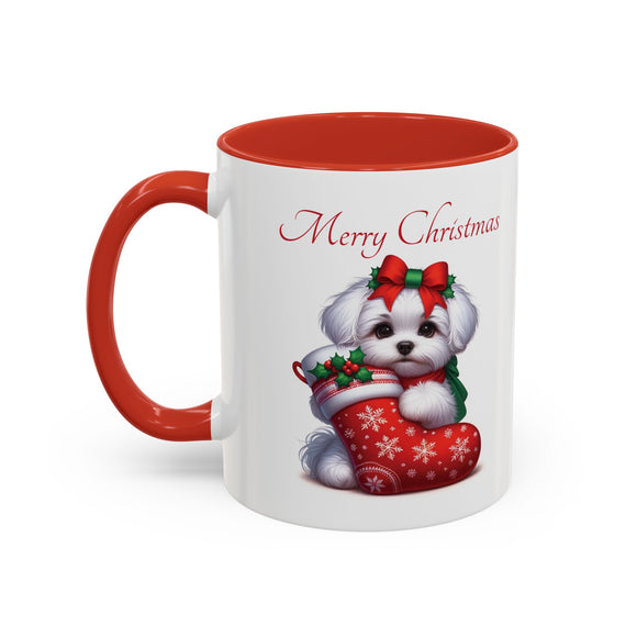 Maltese Pup, Accent Coffee Mug, 11oz, 15oz, personalizable