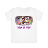 Girls' Halloween Trick or Treat T-Shirt (white or pink) - a little witch and a pumpkin