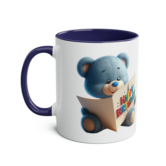 Blue Teddy Bear Birthday Mug, 11oz, personalisable, birthday gift, birthday present, for boys