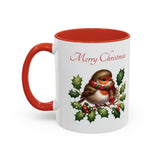 Robin with Scarf, Accent Coffee Mug, 11oz, 15oz, personalizable