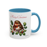 Robin with Scarf, Accent Coffee Mug, 11oz, 15oz, personalizable