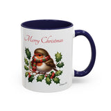 Robin with Scarf, Accent Coffee Mug, 11oz, 15oz, personalizable