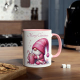 Cute Pink Santa Gnome Two-Tone Coffee Mug, 11oz