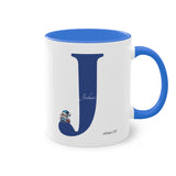 Joshua (2) - Blue Santa Gnome, Two-Tone Coffee Mug, 11oz (330 ml)