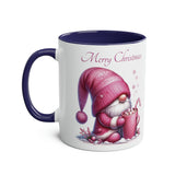 Cute Pink Santa Gnome Two-Tone Coffee Mug, 11oz