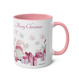 Pink Santa Gnomes and presents, Two-Tone Coffee Mug, 11oz