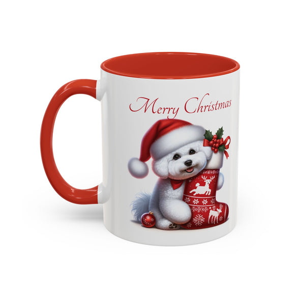 Bichon Frise Pup, Christmas Accent Coffee Mug, 11oz, 15oz, personalizable