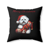 Square Christmas Pillow - Cute Coton de Tulear Puppy with a Boy and a Girl Design