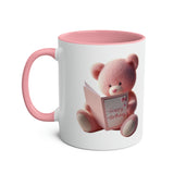 Pink Teddy Bear with a Birthday Card Two-Tone Mug, 11oz, Birthday mug, Birthday present, Birthday gift, for girls, for boys, personalisable