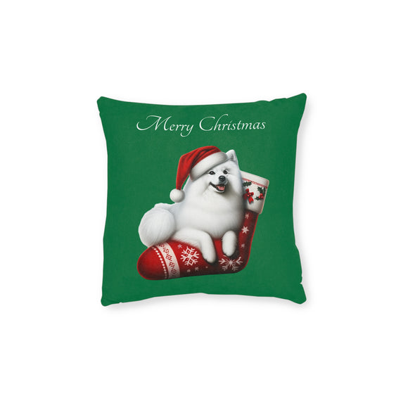 Japanese Spitz Christmas Square Pillow (green)