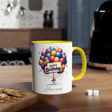 Balloons Happy Birthday, Two-Tone Mug, 11oz, birthday gift, birthday present, for him, for her, for girls, for boys, personalisable