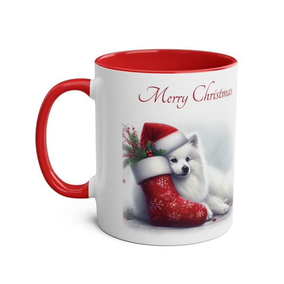 Japanese Spitz Christmas Mug, Two-Tone Coffee Mug, 11oz