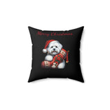 Square Christmas Pillow - Cute Coton de Tulear Puppy with a Boy and a Girl Design