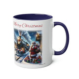 Santa and the Train, Two-Tone Coffee Mug, 11oz