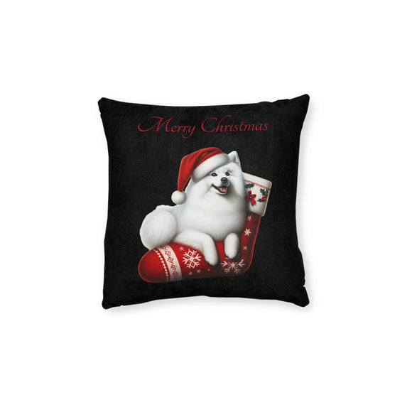 Japanese Spitz Christmas Square Pillow (black)