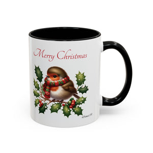 Robin with Scarf, Accent Coffee Mug, 11oz, 15oz, personalizable