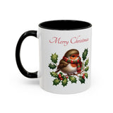 Robin with Scarf, Accent Coffee Mug, 11oz, 15oz, personalizable