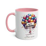 Balloons Happy Birthday, Two-Tone Mug, 11oz, birthday gift, birthday present, for him, for her, for girls, for boys, personalisable