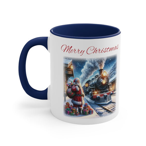 Santa and the Train, Accent Coffee Mug, 11oz