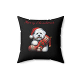 Square Christmas Pillow - Cute Coton de Tulear Puppy with a Boy and a Girl Design