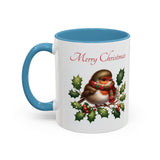 Robin with Scarf, Accent Coffee Mug, 11oz, 15oz, personalizable