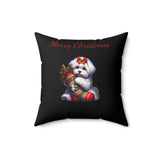 Square Christmas Pillow - Cute Coton de Tulear Puppy with a Boy and a Girl Design