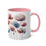 Blue or Pink Poppies Mug, Two-Tone Coffee Mug, 11oz