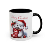 Bichon Frise Pup, Christmas Accent Coffee Mug, 11oz, 15oz, personalizable