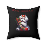 Square Christmas Pillow - Cute Coton de Tulear Puppy with a Boy and a Girl Design