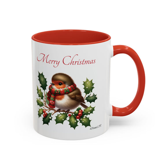 Robin with Scarf, Accent Coffee Mug, 11oz, 15oz, personalizable