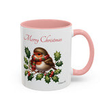 Robin with Scarf, Accent Coffee Mug, 11oz, 15oz, personalizable