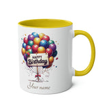Balloons Happy Birthday, Two-Tone Mug, 11oz, birthday gift, birthday present, for him, for her, for girls, for boys, personalisable