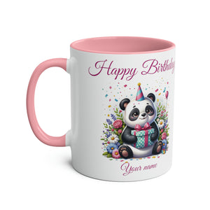 Birthday Panda, Two-Tone Mug, 11oz, birthday mug, birthday gift, birthday present, for her, for him, for boys, for girls, personalisable