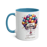 Balloons Happy Birthday, Two-Tone Mug, 11oz, birthday gift, birthday present, for him, for her, for girls, for boys, personalisable