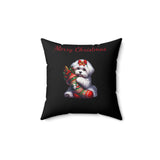 Square Christmas Pillow - Cute Coton de Tulear Puppy with a Boy and a Girl Design