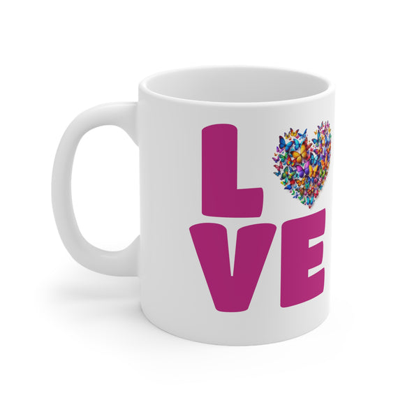 LOVE Butterflies heart Ceramic Cup, 11oz, 15oz, Valentine's Day mug, for girls, for her, Valentine present, Valentine gift, for him, for men, Valentine