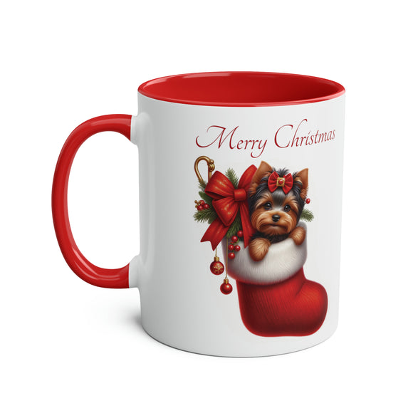 Yorkshire Terrier Christmas Mug, Two-Tone Coffee Mug, 11oz