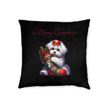 Square Pillow - Christmas Coton De Tulear Boy and Girl Design