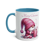 Cute Pink Santa Gnome Two-Tone Coffee Mug, 11oz
