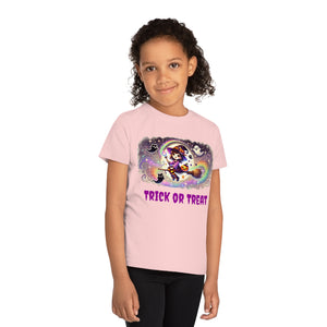 Girls' Halloween Trick or Treat T-Shirt (white or pink) - a little witch and a pumpkin