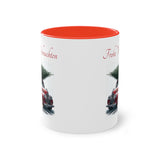 Car with a Christmas tree, Two-Tone Coffee Mug, 11oz (330 ml)