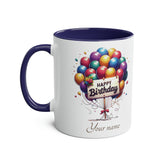 Balloons Happy Birthday, Two-Tone Mug, 11oz, birthday gift, birthday present, for him, for her, for girls, for boys, personalisable