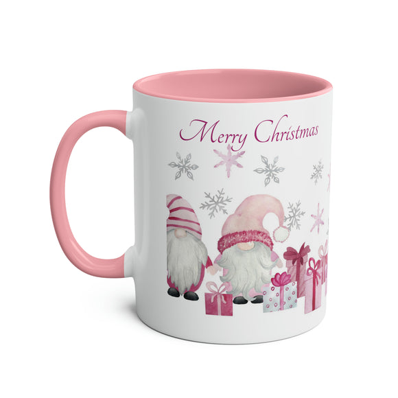 Pink Santa Gnomes and presents, Two-Tone Coffee Mug, 11oz