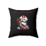 Square Christmas Pillow - Cute Coton de Tulear Puppy with a Boy and a Girl Design