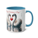 Valentine Swans, personalisable two-tone mug, 11oz, for him, for her, for men, for women, Valentine gift, present, Valentine's day