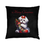 Square Pillow - Christmas Coton De Tulear Boy and Girl Design