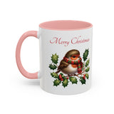 Robin with Scarf, Accent Coffee Mug, 11oz, 15oz, personalizable