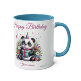 Birthday Panda, Two-Tone Mug, 11oz, birthday mug, birthday gift, birthday present, for her, for him, for boys, for girls, personalisable