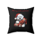 Square Christmas Pillow - Cute Coton de Tulear Puppy with a Boy and a Girl Design