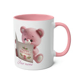 Pink Teddy Bear Birthday Mug, 11oz, personalisable, birthday gift, for girls